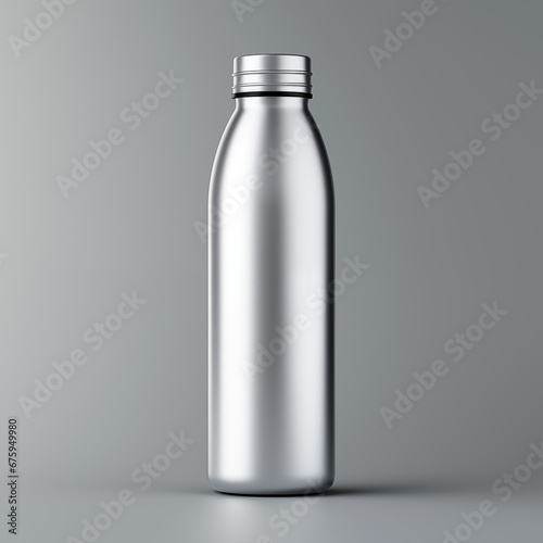 Aluminium bottle, mockup, tilted angle, blank. AI generated. photo