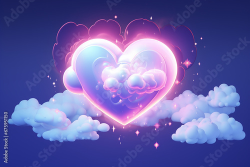 Valentine day, Shaped cloud of heart in the blue sky, fantastic hearth of cloud in the neon color style, Love concept