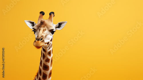 A giraffe on a yellow background photo