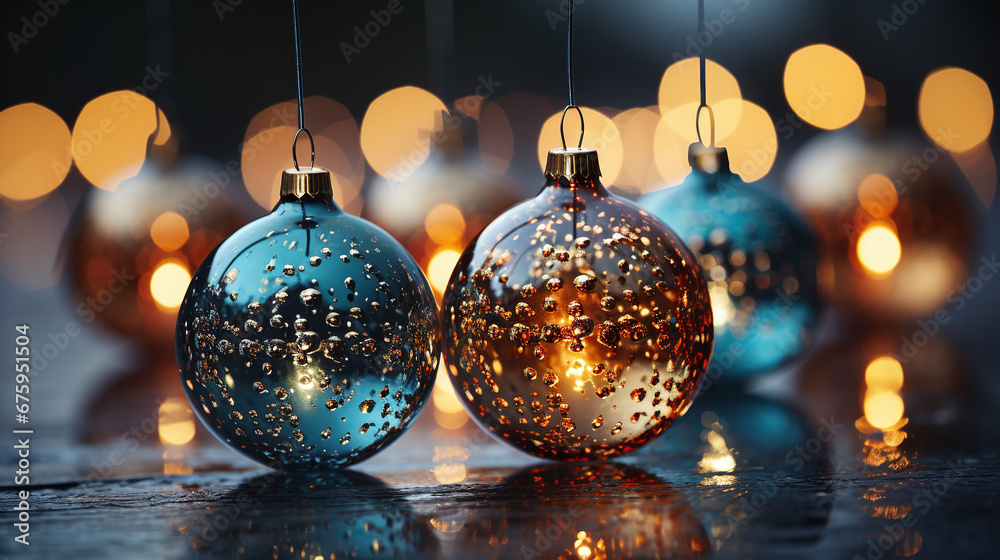 Goldene Weihnachtskugel mit glitzernden Akzenten vor einem unscharfen Hintergrund aus leuchtenden Lichtern, festliche Atmosphäre Goldene Weihnachtskugel mit glitzernden Akzenten vor einem unscharfen Hintergrund aus leuchtenden Lichtern, festliche Atmosphäre