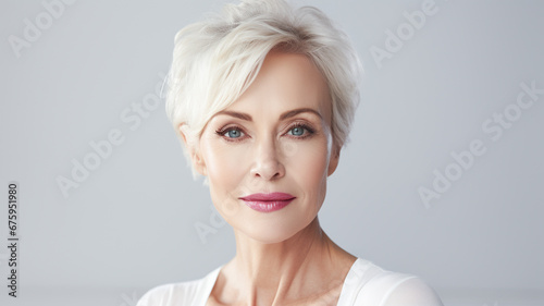 Beautiful Mature old lady close up portrait. Healthy face skin care beauty  middle age skincare cosmetics  cosmetology concept. 