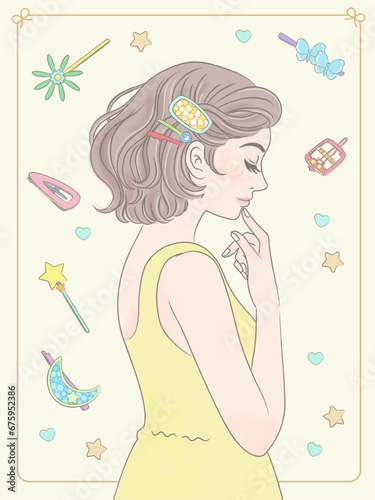 Beautiful girl and various hairpins