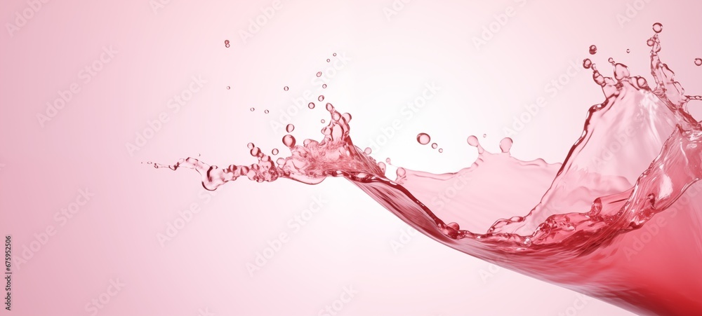 close-up of pink rose champagne motion splash on light pink background for new year and valentines day web banner - obrazy, fototapety, plakaty 