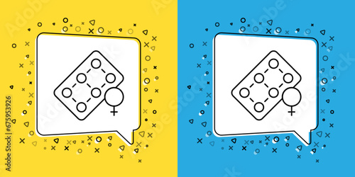 Set line Packaging of birth control pills icon isolated on yellow and blue background. Contraceptive pill. Vector