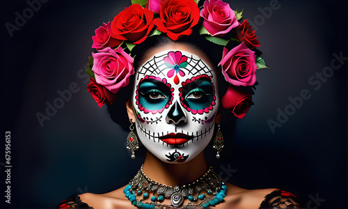Halloween day of the dead beautiful model wearing a mask