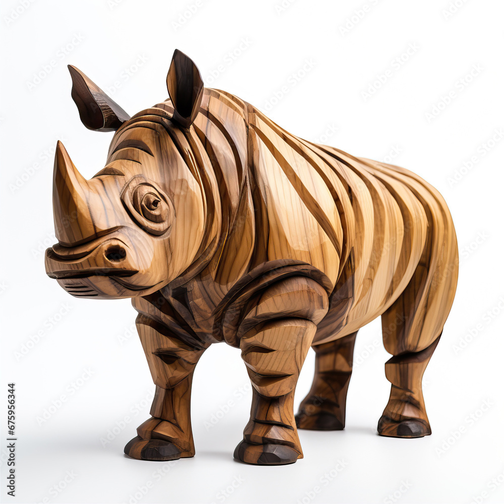 Obraz premium Wooden sculpture of a rhinoceros