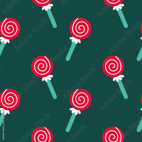 Candy sweet seamless pattern for fabric, paper. Christmas green background