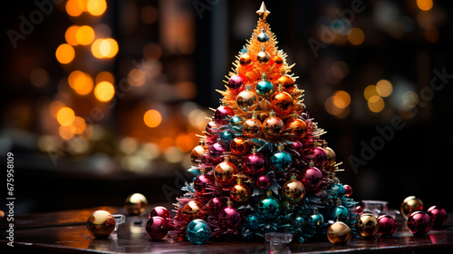 Festive Elegance: Beautifully Decorated Christmas Tree with Colorful Baubles and Sparkling Lights for a Joyful Holiday Display. Generative AI.