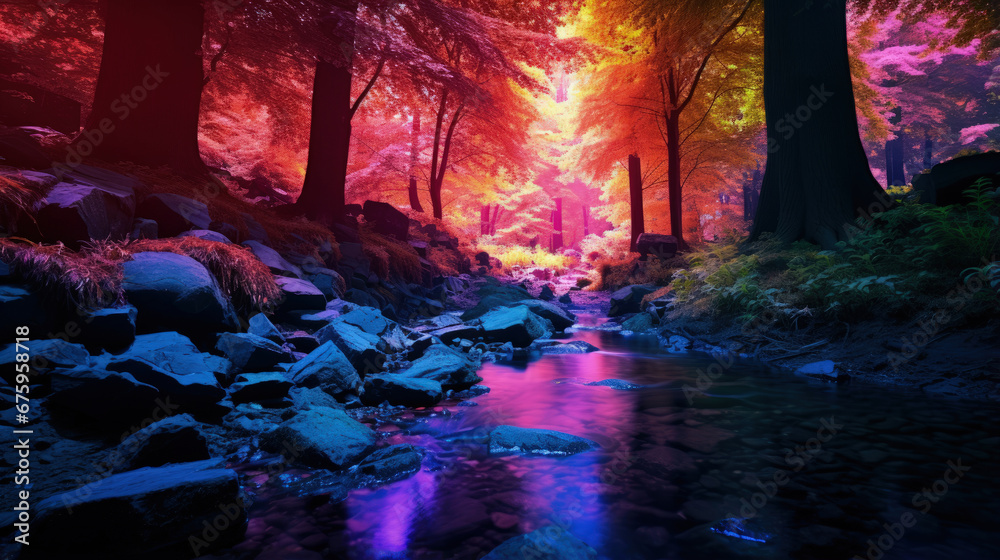 Obraz premium Mystical Modernity: A Vibrant and Enigmatic Fusion of Modern World and Alien Landscape, Perfect for Screensavers and Desktop Backgrounds