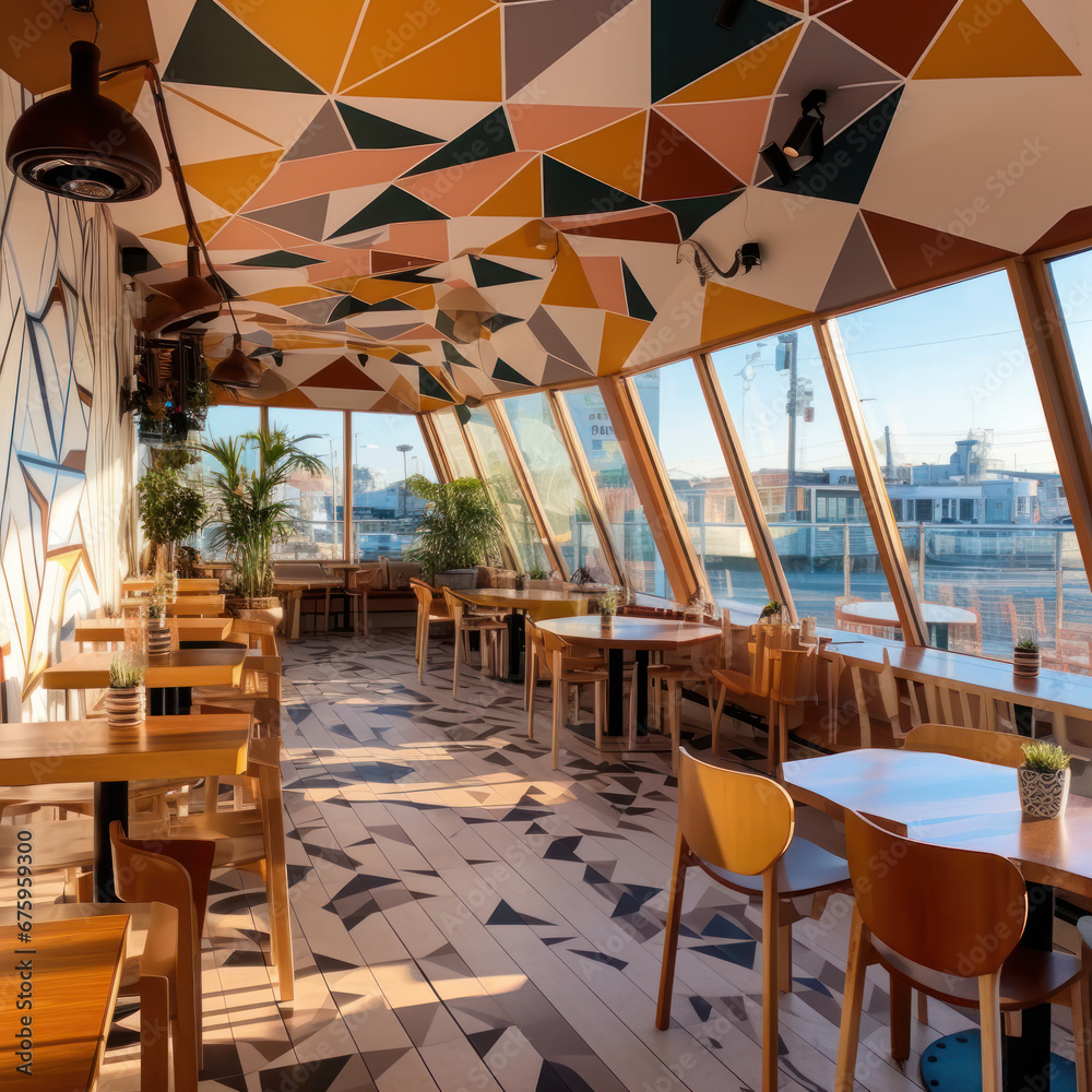 Fototapeta premium Pier-side eatery flaunting a cool geometric