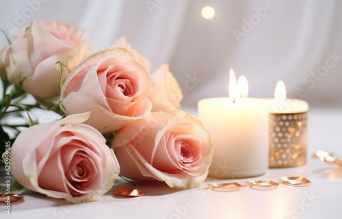 pink roses and candles, wedding decor