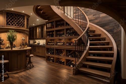 create a room with a staircase leading to a wine testin