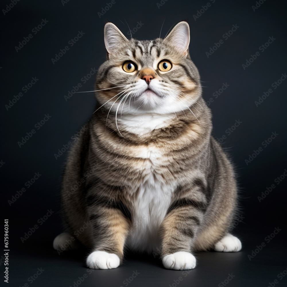 Funny fat cat on a black background.