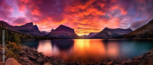 Majestic sunset in Glacier National Park  Montana  USA.