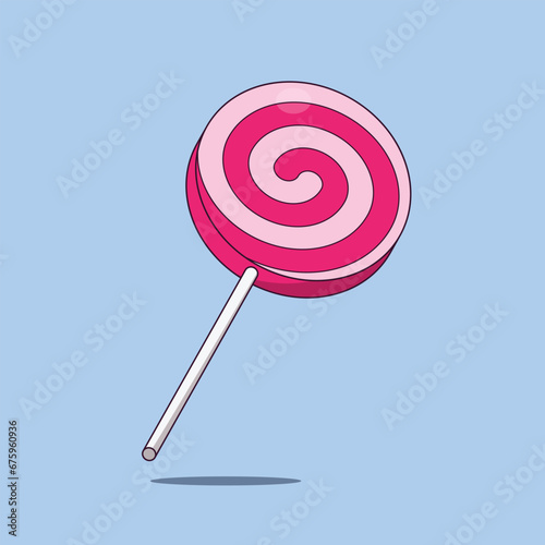 Pink Strawberry Lollipop Vector Illustration Icon Sweet Candy