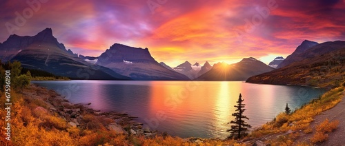 Majestic sunset in Glacier National Park  Montana  USA.