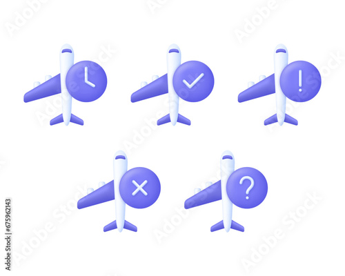 3D Flight status concept icons. Concept of information icon for airline or terminal board. Travel icon.