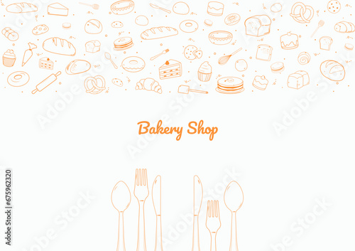 Pastry bakery and baking tools outline icons