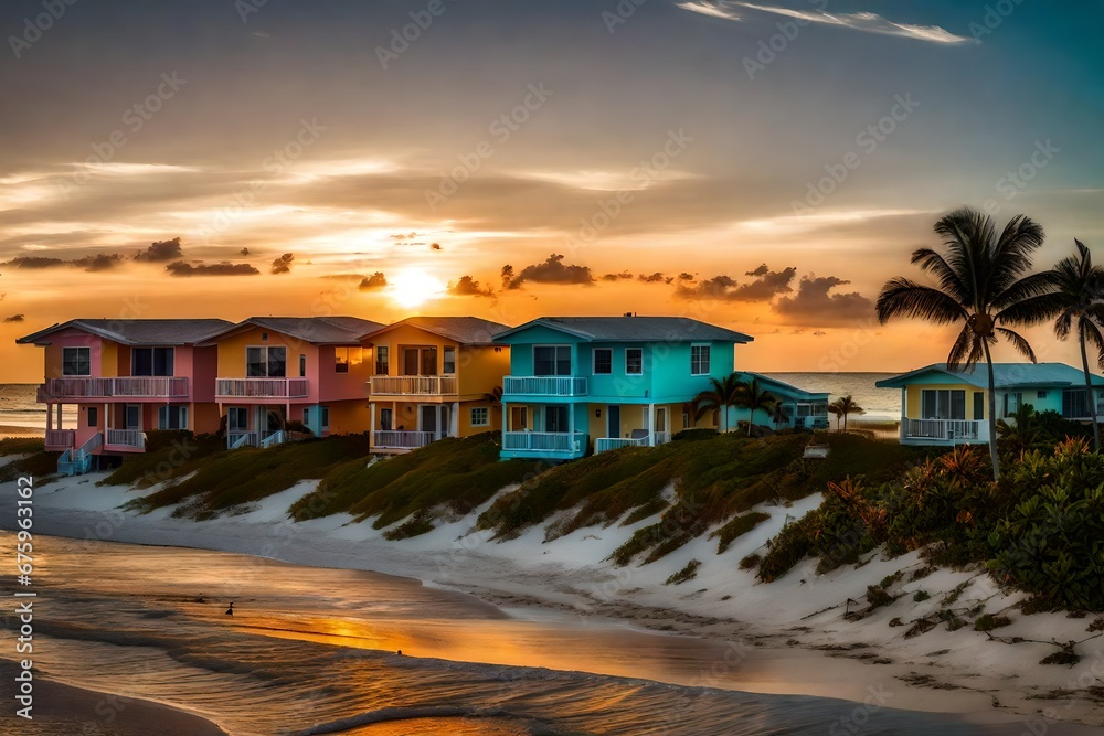 Miami Florida homes on the beach, sunset, nature