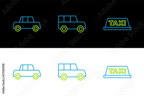 Set line Taxi car roof, Car and icon. Vector