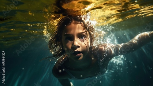 Girl Swimming in Deep Water. © People