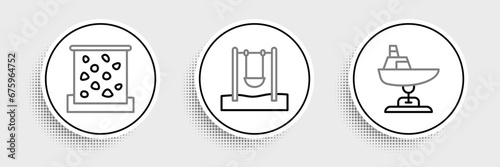 Set line Swing boat, Climbing wall and icon. Vector