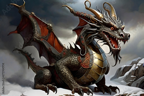 Big dragon. Fantasy monster. Eastern horoscope. Cartoon character. Fairy tale. © irina1791
