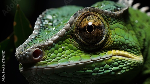 Closeup portrait of a green chameleon