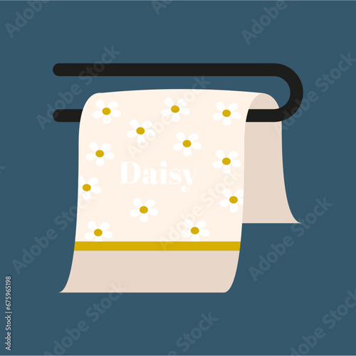 Flat Design Illustration with  Paper  Towel Holder and Daisy  Pattern