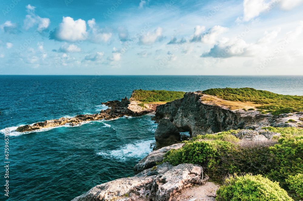 Pointe des chateaux rocks seen from the cross, Saint-François, Guadeloupe, French West-Indies