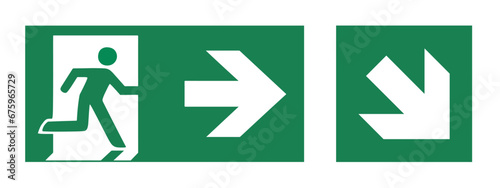 emergency exit sign, Green exit sign photo