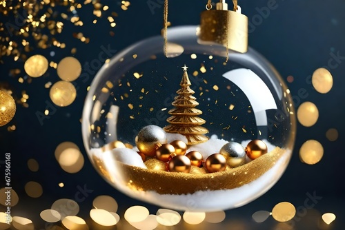 golden christmas ball on snow