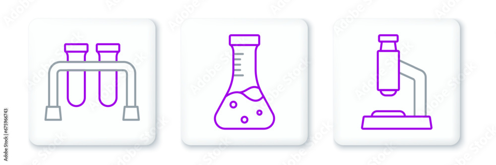Set line Microscope, Test tube and icon. Vector Set line Microscope, Test tube and icon. Vector