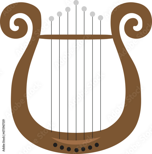 Vector illustration of vintage lyre isolated in white background. Lyre musical instrument template