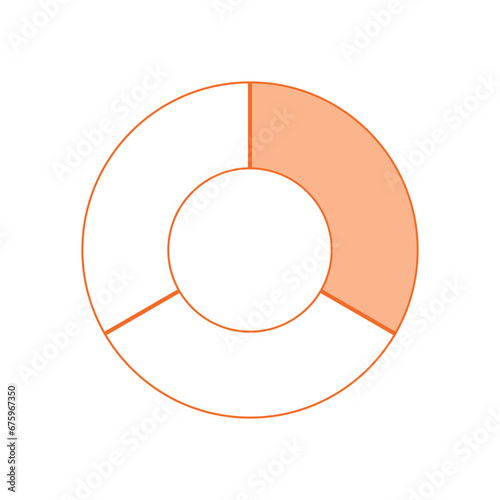 Fraction pie divided into one-third. Pie chart. Mathematics resources for teachers and students.