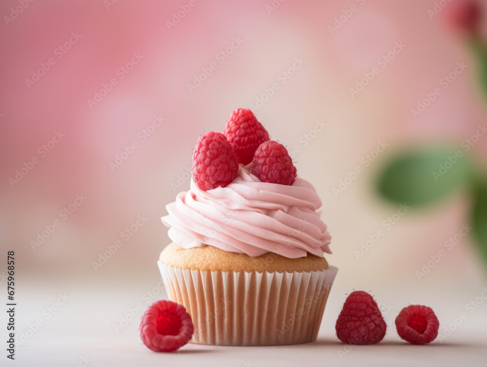 cupcake with cream and raspberry