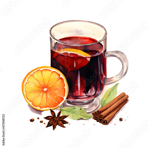 mulled wine watercolor illustration, Christmas brunch