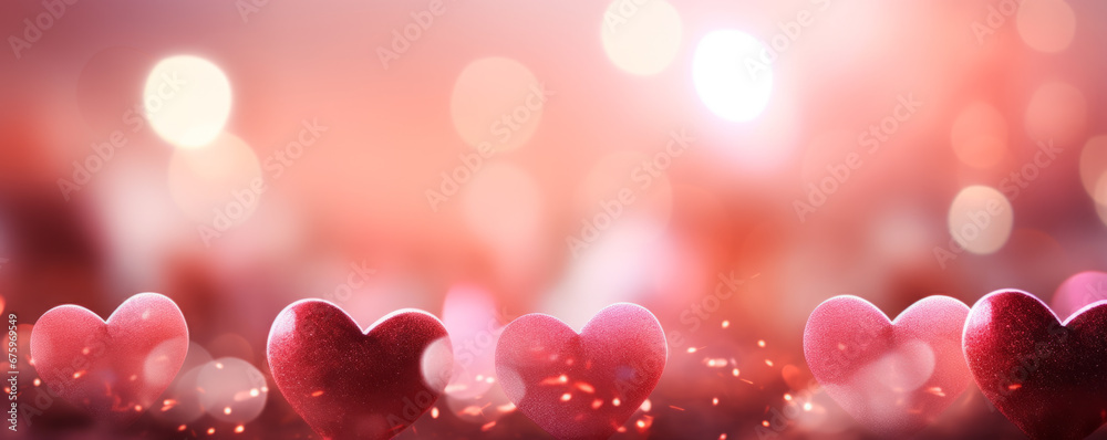 Valentines day background banner - abstract panorama background with hearts