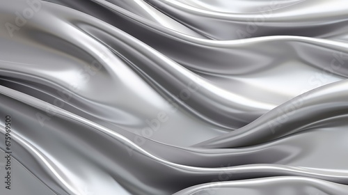Explore the captivating allure of a silver chrome metal texture with flowing waves, showcasing a liquid silver metallic silk wavy design in this mesmerizing 3D render illustration