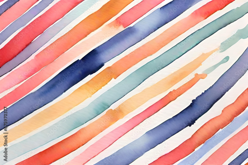 Fototapeta premium Watercolor painting abstract colored stripes. Modern watercolor stains.