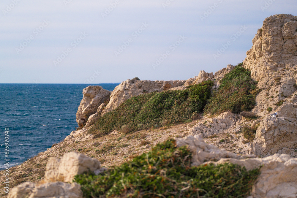 Rocky cliffs of the Frioul Archipelago in Marseille