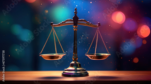 Justice Illuminated: A Balance Scale in a Stunning, Colorful Display, Ideal for Screensavers and Desktop Backgrounds 