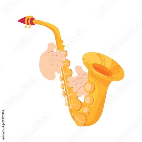 Pair of hands playing a saxophone Musical instrument Vector