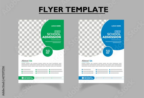 School Admission flyer 2024/2025/2026 | Kids back to school education and open for registration | Circle shapes admission flyer |  Green and blue colors |
