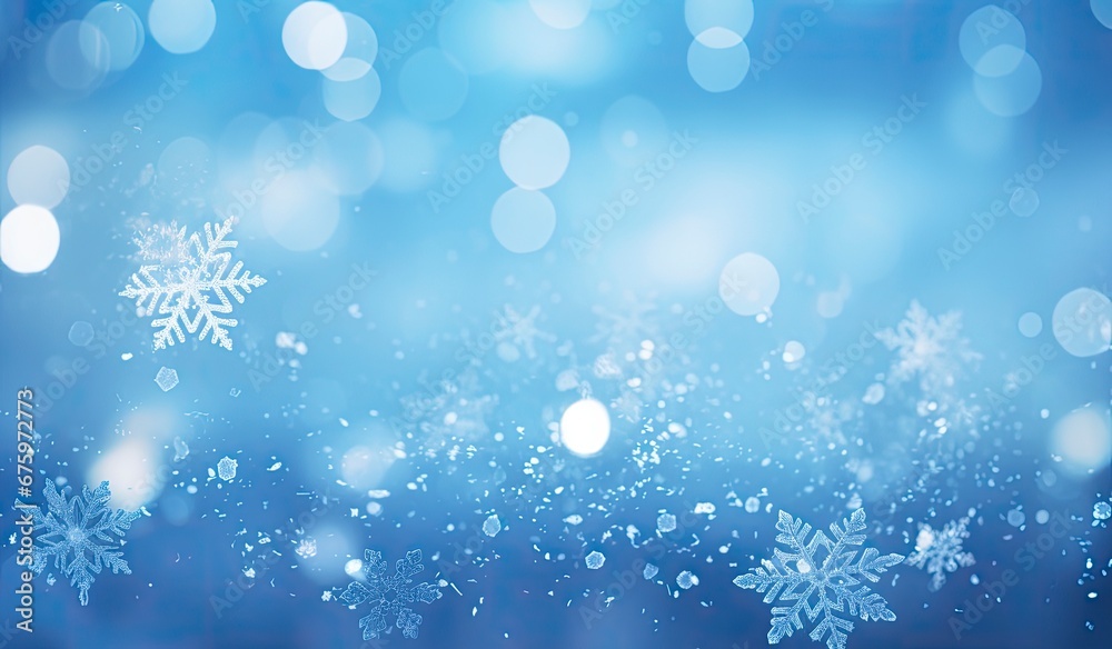 A blue snowflake background with snow flakes.