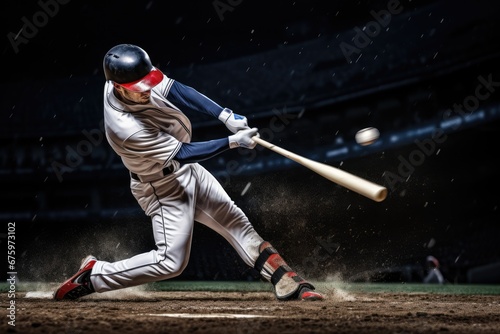 Baseball player hitting ball with bat photo