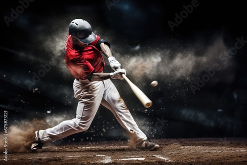 Baseball player hitting ball with bat photo