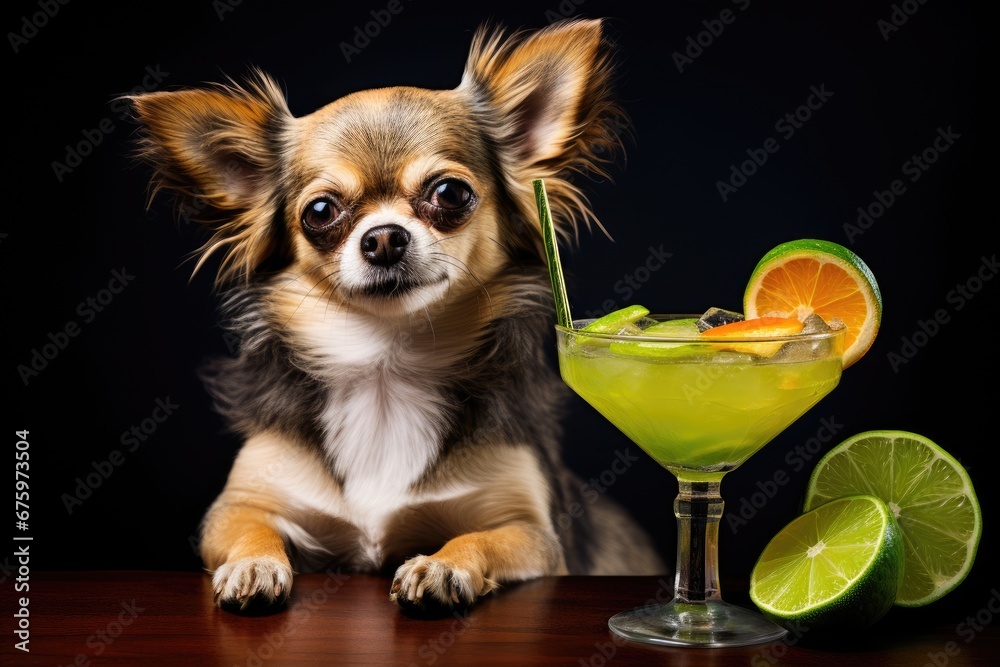 dog drinking a cocktail bar