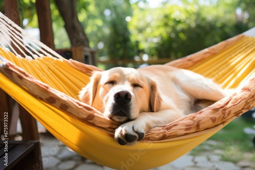 Fototapeta Naklejka Na Ścianę i Meble -  Dog on hammock in summer