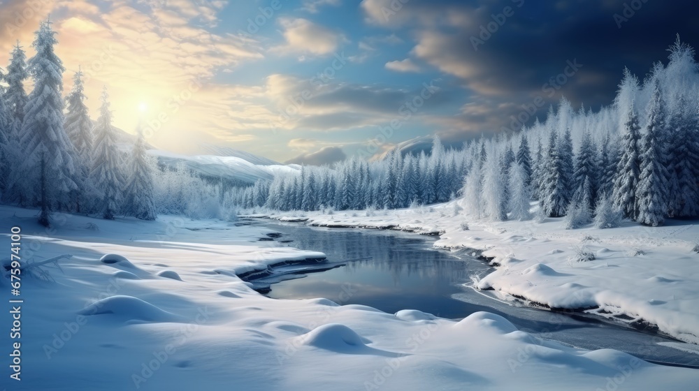 Dramatic winter landscape under fresh fallen snow on a cloudy morning day. High quality photo Dramatic winter landscape under fresh fallen snow on a cloudy morning day. High quality photo